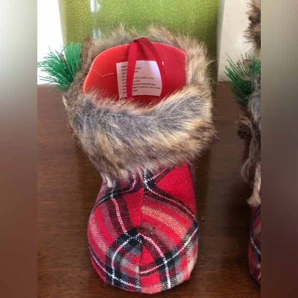 NWT 3 decorative Christmas plaid hangable fillable booties - Picture 4 of 14